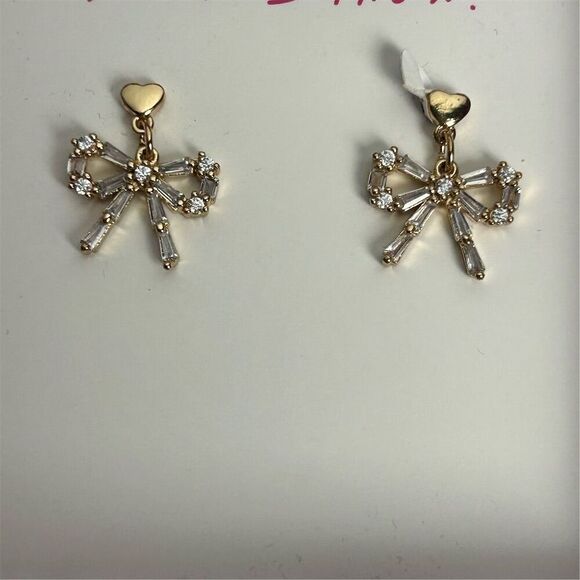 Betsey Johnson Gold-Tone Bow Dangle Earrings with Clear Stones - Picture 4 of 8